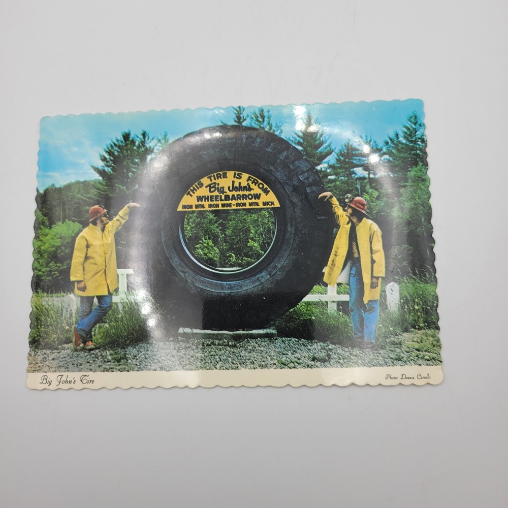 Big‎ Johns Tire Iron Mountain Iron Mine Vulcan Michigan Vintage Postcard